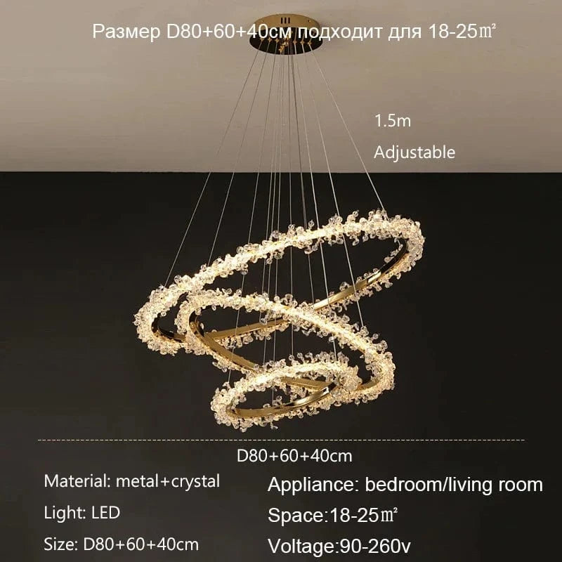 Lustre de Luxe Moderne en Cristal avec Éclairage LED Annulaire Variable | Marco Lucetti 3 anneauxD80 60 40cm A / Noir / Gradation RC