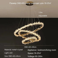 Lustre de Luxe Moderne en Cristal avec Éclairage LED Annulaire Variable | Marco Lucetti 3 anneauxD80 60 40cm A / Noir / Gradation RC