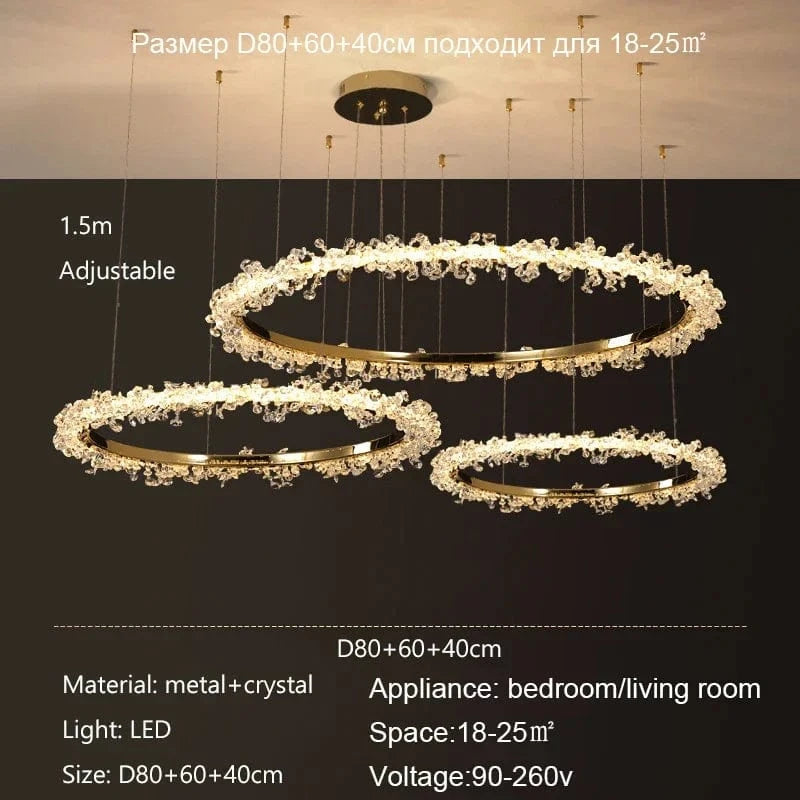 Lustre de Luxe Moderne en Cristal avec Éclairage LED Annulaire Variable | Marco Lucetti 3 anneauxD80 60 40cm B / Noir / Gradation RC