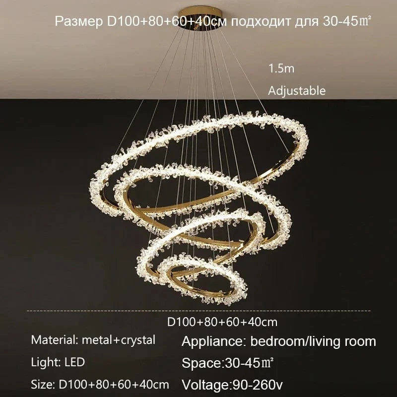 Lustre de Luxe Moderne en Cristal avec Éclairage LED Annulaire Variable | Marco Lucetti 4anneaux100 80 60 40cm / Noir / Gradation RC