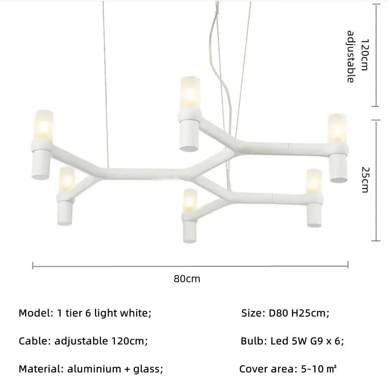 Lustre de Luxe Moderne en Métal avec Éclairage Suspendu Réglable | Marco Lucetti Ampoule blanche 1 niveau 6 / Blanc froid