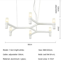 Lustre de Luxe Moderne en Métal avec Éclairage Suspendu Réglable | Marco Lucetti Ampoule blanche 1 niveau 6 / Blanc froid
