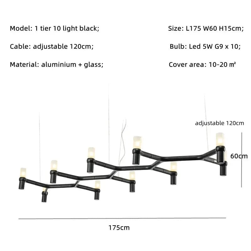Lustre de Luxe Moderne en Métal avec Éclairage Suspendu Réglable | Marco Lucetti Ampoule noire 1 niveau 10 / Blanc froid