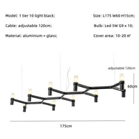 Lustre de Luxe Moderne en Métal avec Éclairage Suspendu Réglable | Marco Lucetti Ampoule noire 1 niveau 10 / Blanc froid