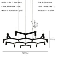 Lustre de Luxe Moderne en Métal avec Éclairage Suspendu Réglable | Marco Lucetti Ampoule noire 1 niveau 12 / Blanc froid