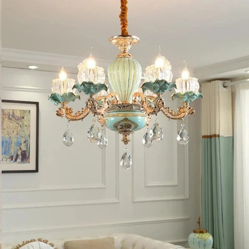 Lustre de luxe moderne européen rétro en cristal et céramique | Marco Lucetti