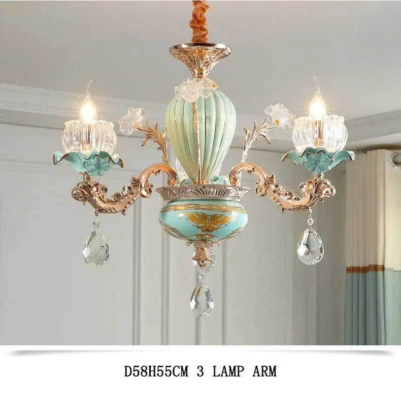 Lustre de luxe moderne européen rétro en cristal et céramique | Marco Lucetti 3 têtes