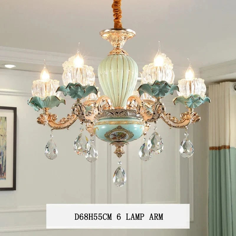 Lustre de luxe moderne européen rétro en cristal et céramique | Marco Lucetti 6 têtes