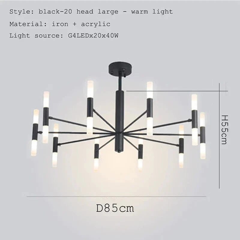 Lustre de luxe suspendu : design moderne et artistique | Marco Lucetti Noir 20 têtes grandes / Blanc chaud