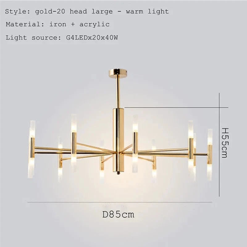 Lustre de luxe suspendu : design moderne et artistique | Marco Lucetti Or 20 têtes grandes / Blanc chaud