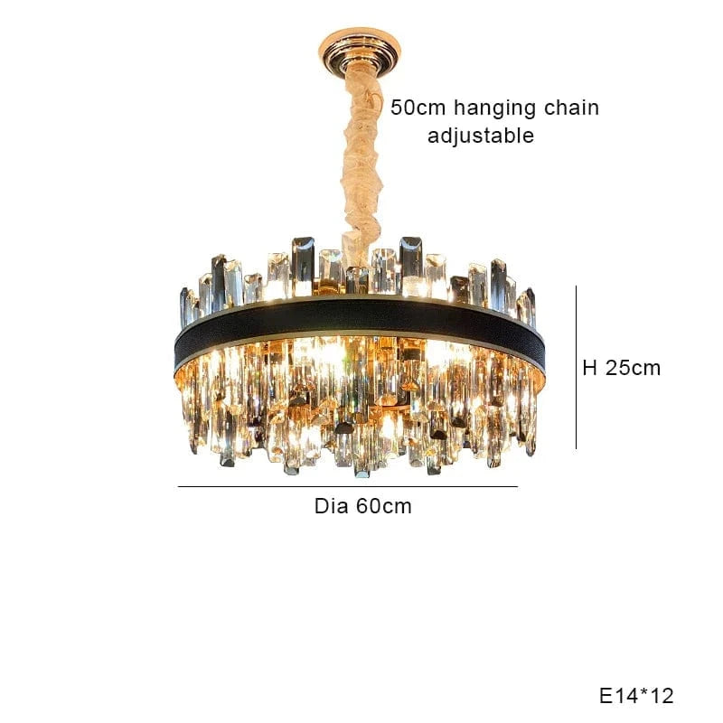 Lustre de Luxe Vintage Design 2024 - LED Cuir Cristal Élégant | Marco Lucetti Diamètre 60 cm / Argent / Dimmable