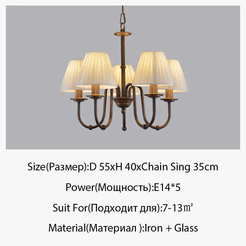 Lustre de style européen et américain en fer forgé pour salon ou salle à manger