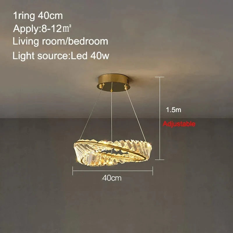 Lustre de plafond en cristal LED nordique de luxe pour salon et salle à manger | Marco Lucetti D40cmB / Lumière chaude