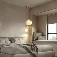 Lustre de Restaurant Nordique en Bois et Verre Blanc à Rayures pour Salle à Manger | Marco Lucetti