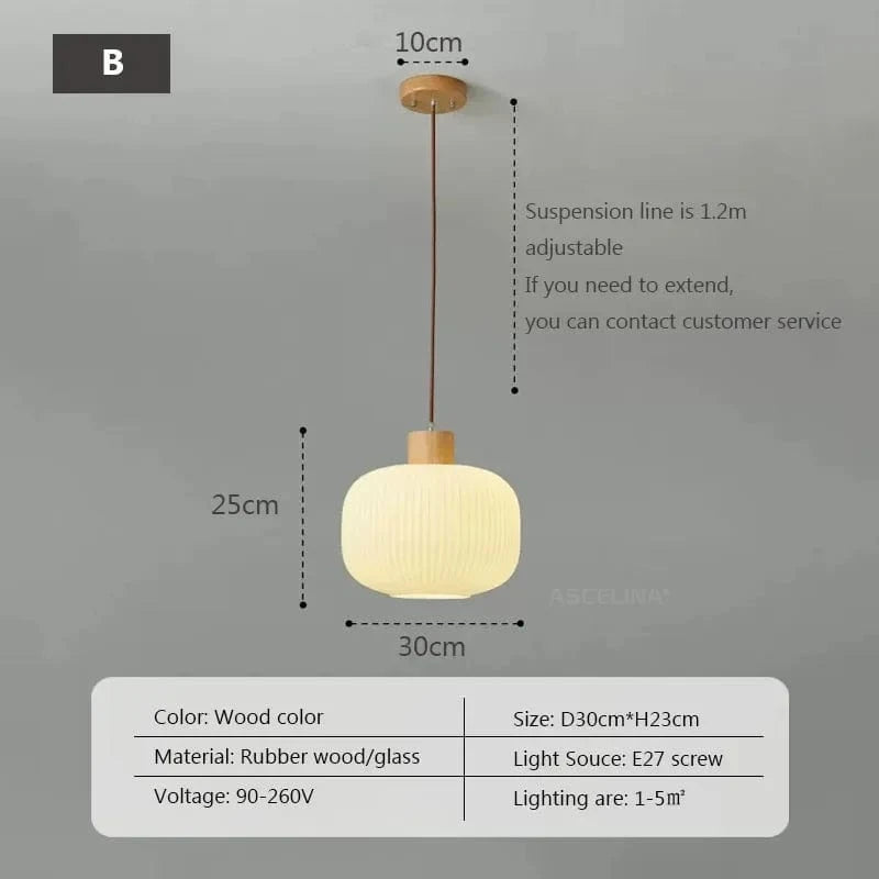 Lustre de Restaurant Nordique en Bois et Verre Blanc à Rayures pour Salle à Manger | Marco Lucetti StyleB / Blanc froid