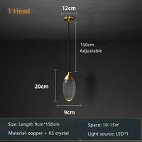 Lustre de salle à manger en cristal K5 de luxe moderne en cuivre salon prestige | Marco Lucetti 1 tête / Lumière froide6000K