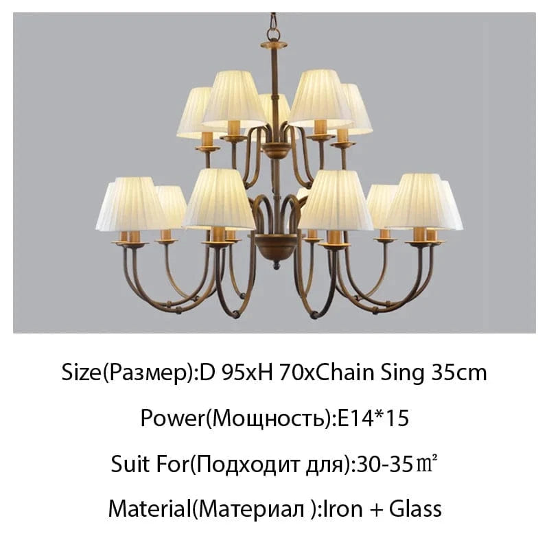 Lustre de style européen et américain en fer forgé pour salon ou salle à manger | Marco Lucetti 15 têtes / Blanc chaud