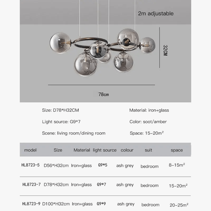 Lustre de verre et métal en boule et barre design | Marco Lucetti