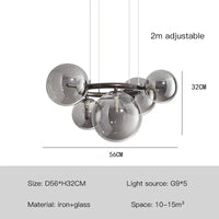 Lustre de verre et métal en boule et barre design | Marco Lucetti Lumière noire-5 / Transparent / Lumière chaude-3000K