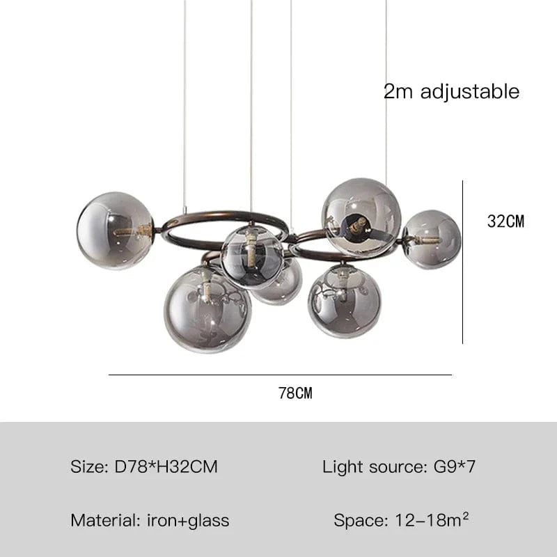 Lustre de verre et métal en boule et barre design | Marco Lucetti Lumière noire-7 / Transparent / Lumière chaude-3000K