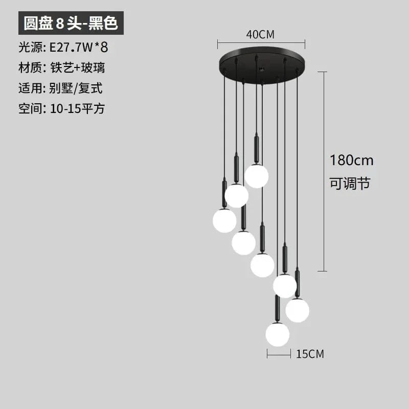 Lustre Deluxe pour Escalier à Lumière Longue en Cristal Orientation Rotative | Marco Lucetti 8 têtes-noir / Lumière chaude