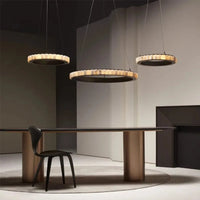 Lustre design Anneaux LED Postmoderne Marbre Or Noir Rond - Salle à Manger | Marco Lucetti