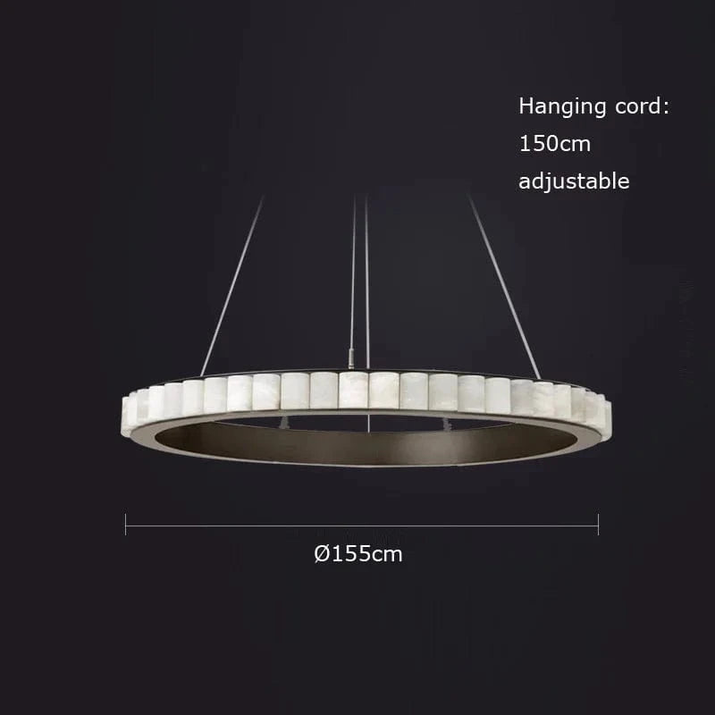 Lustre design Anneaux LED Postmoderne Marbre Or Noir Rond - Salle à Manger | Marco Lucetti 155 cm / Cadre doré / Lumière chaude