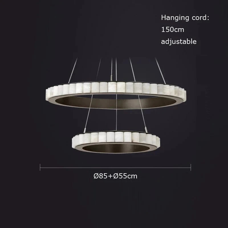 Lustre design Anneaux LED Postmoderne Marbre Or Noir Rond - Salle à Manger | Marco Lucetti 85 55cm / Cadre doré / Lumière chaude