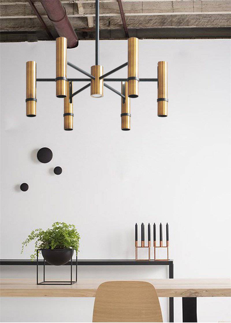 Lustre design avec spots tubes dorés | Marco Lucetti