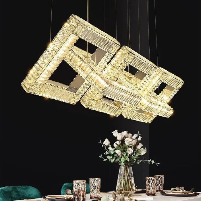 Lustre design carré en cristal doré moderne. | Marco Lucetti 1 tête / Blanc chaud