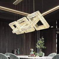Lustre design carré en cristal doré moderne. | Marco Lucetti