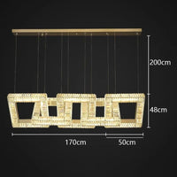 Lustre design carré en cristal doré moderne. | Marco Lucetti 5 têtes / Blanc chaud