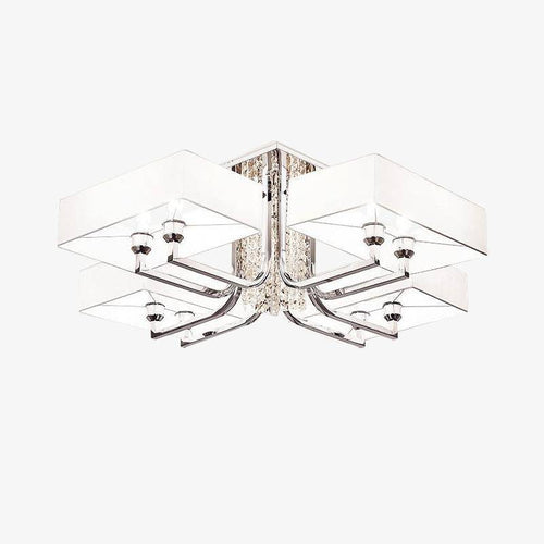 Lustre Chromé en Cristal et Verre - Grand Abat-Jour Luxe