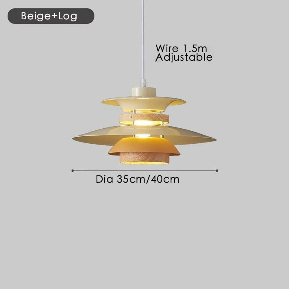 Lustre Design Danois LED Rétro en Noyer - Lampe Suspendue | Marco Lucetti Bûche Beige / Diamètre 40 cm / Blanc froid