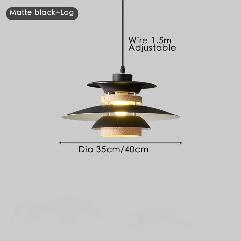 Lustre Design Danois LED Rétro en Noyer - Lampe Suspendue | Marco Lucetti Bûche noir mat / Diamètre 40 cm / Blanc froid