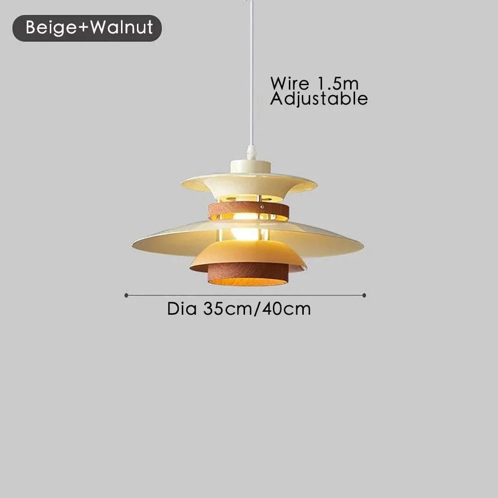 Lustre Design Danois LED Rétro en Noyer - Lampe Suspendue | Marco Lucetti Noyer Beige / Diamètre 40 cm / Blanc chaud