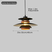 Lustre Design Danois LED Rétro en Noyer - Lampe Suspendue | Marco Lucetti Noyer noir mat / Diamètre 40 cm / Blanc froid