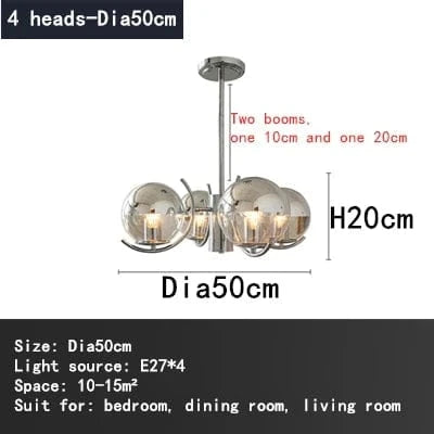Lustre Design en Verre Chrome LED pour Décoration Intérieure | Marco Lucetti 4 têtes-Dia50cm / Blanc chaud