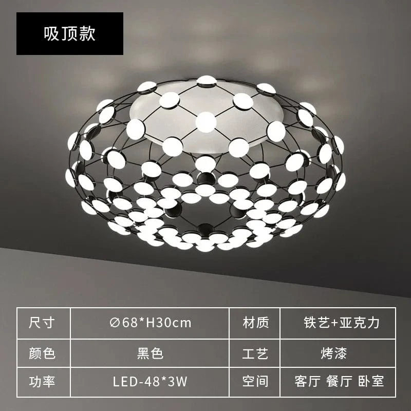 Lustre Design Italien LED Nordique Noir-Blanc Salle à Manger Filet de Pêche | Marco Lucetti Plafond 68cm / Blanc froid