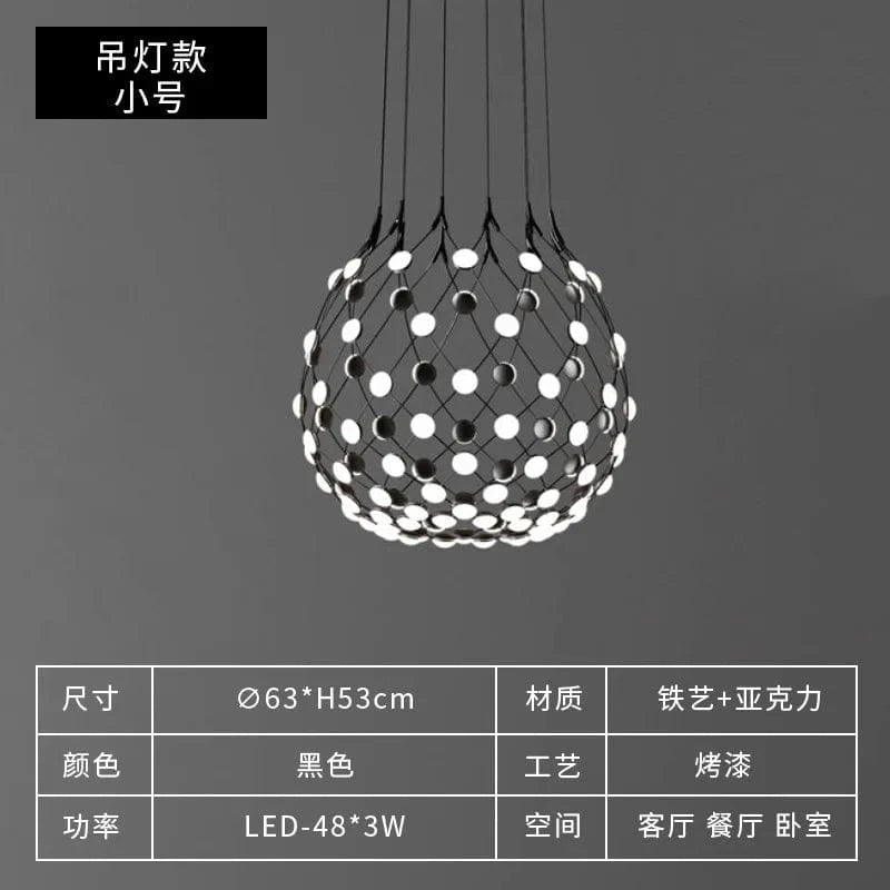 Lustre Design Italien LED Nordique Noir-Blanc Salle à Manger Filet de Pêche | Marco Lucetti Suspendu 63cm / Lumière naturelle