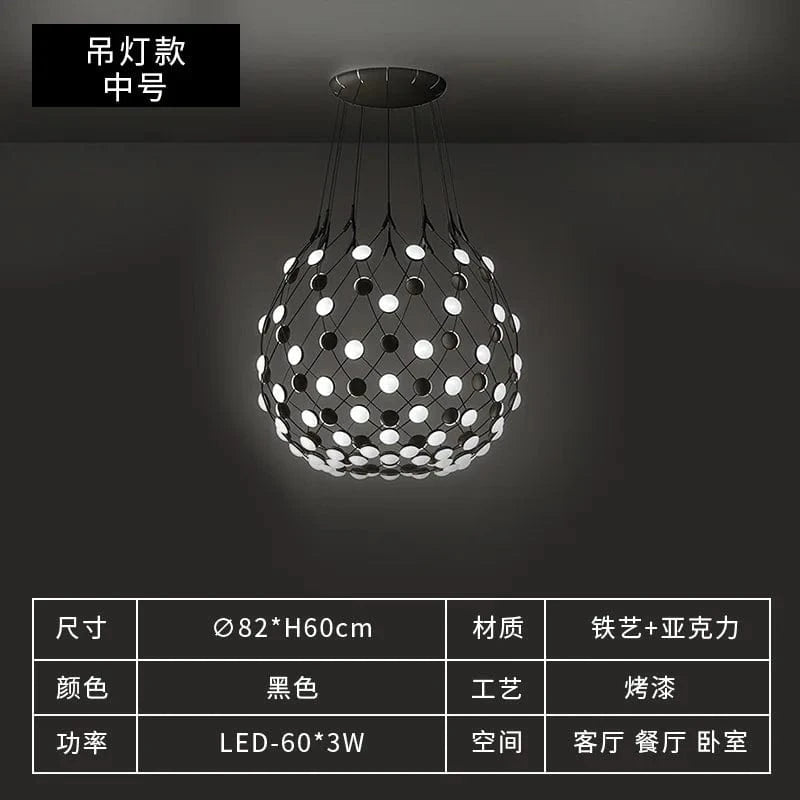 Lustre Design Italien LED Nordique Noir-Blanc Salle à Manger Filet de Pêche | Marco Lucetti Suspendu 82cm / Blanc chaud