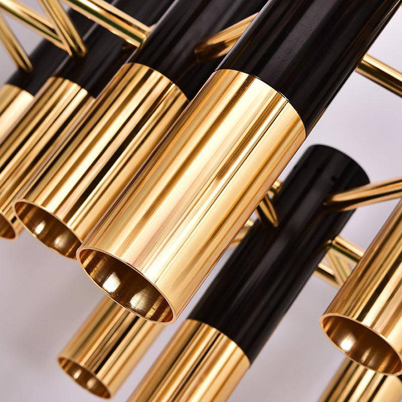 Lustre design Italy - Tubes métal noir et doré | Marco Lucetti