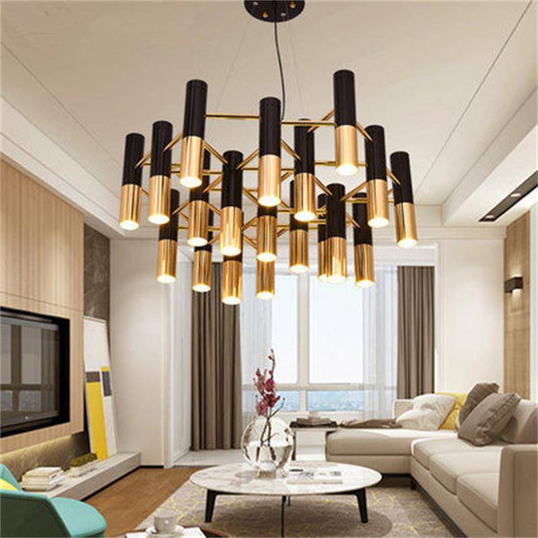 Lustre design Italy - Tubes métal noir et doré | Marco Lucetti