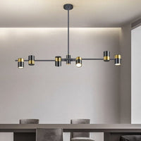 Lustre design LED Caeli Steel Rotation | Marco Lucetti Noir - 8 ampoules avec barre horizontale / Chaude