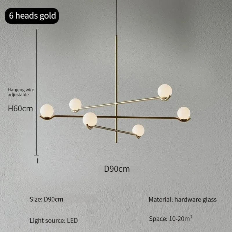 Lustre Design LED Élégance | Marco Lucetti Or 6 têtes / Blanc froid