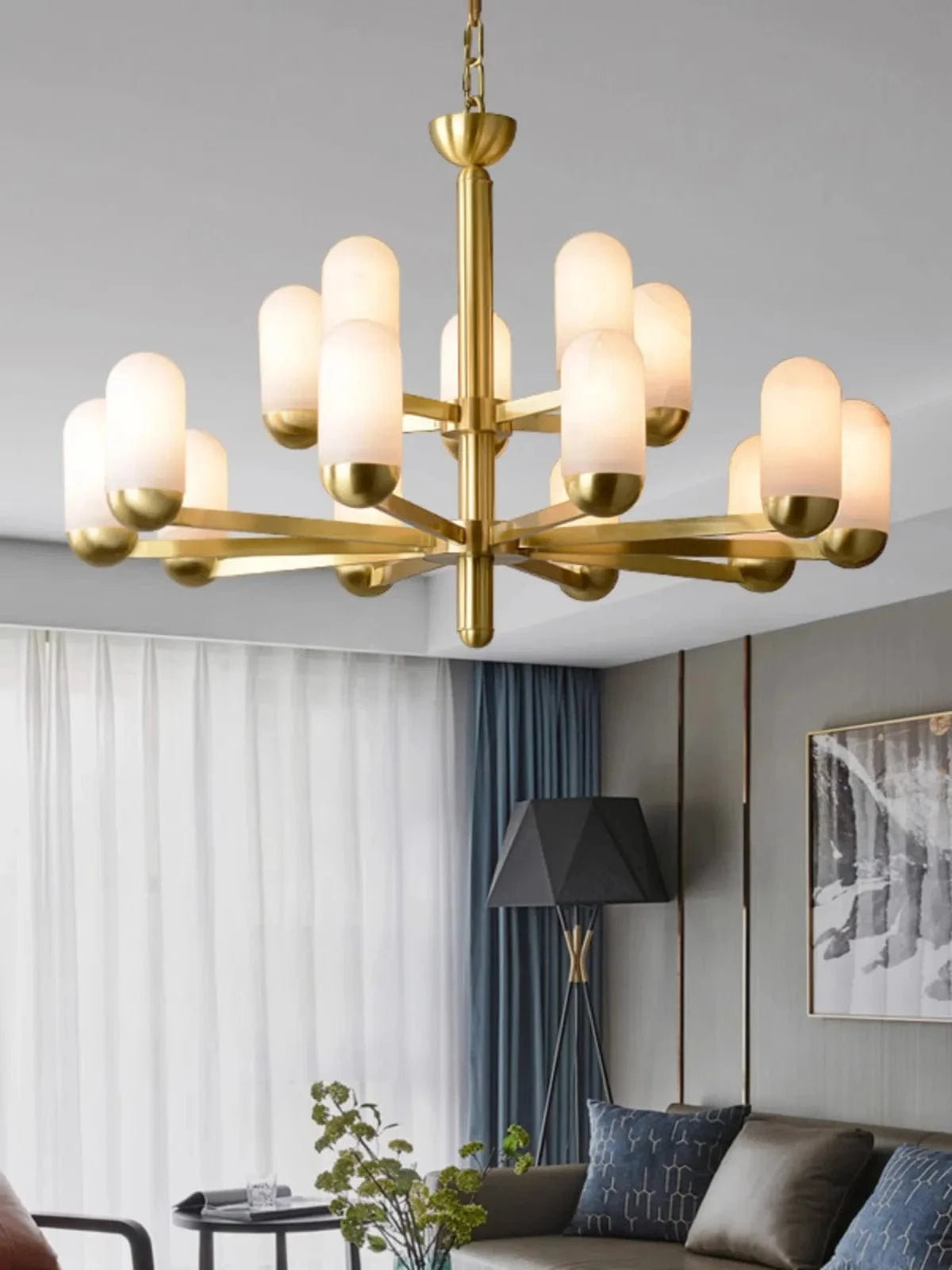 Lustre design LED en marbre espagnol et cuivre pour une décoration maison sophistiquée | Marco Lucetti