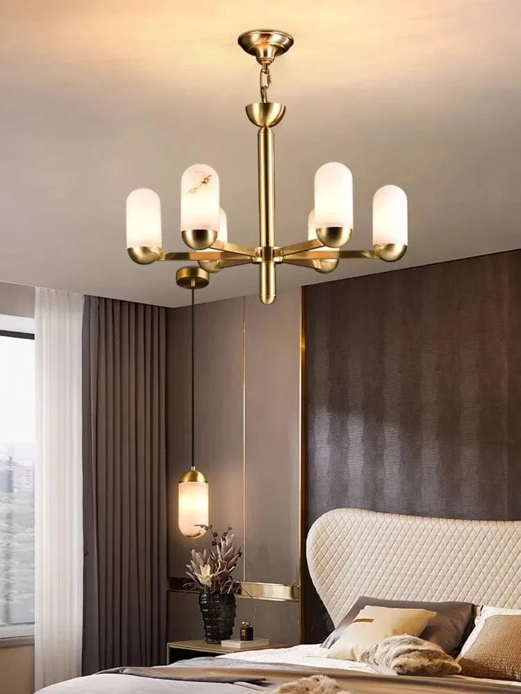 Lustre design LED en marbre espagnol et cuivre pour une décoration maison sophistiquée | Marco Lucetti