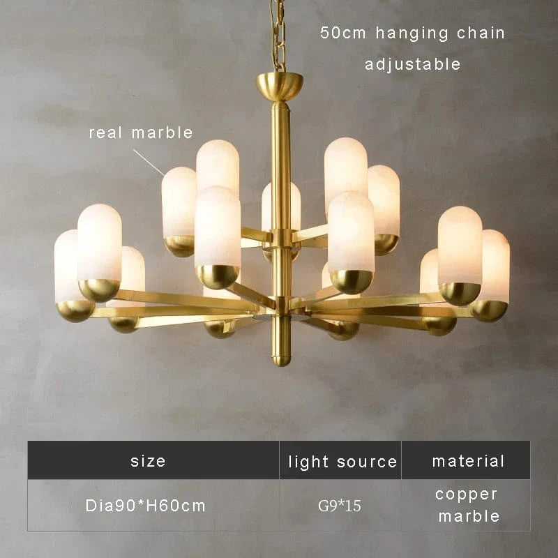 Lustre design LED en marbre espagnol et cuivre pour une décoration maison sophistiquée | Marco Lucetti Dia90cm / OR / Dimmable