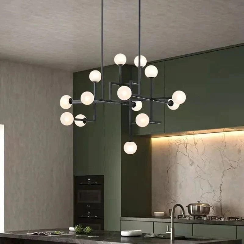 Lustre Design LED Hôtel Hall Foyer Salle à manger Or Métal Éclairage - 15 Verre Blanc G9 - Style Art Déco | Marco Lucetti