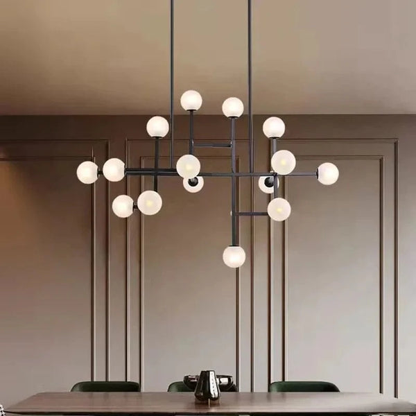 Lustre Design LED Hôtel Hall Foyer Salle à manger Or Métal Éclairage - 15 Verre Blanc G9 - Style Art Déco | Marco Lucetti